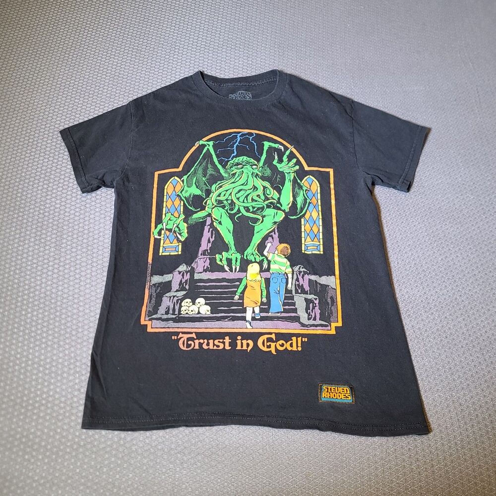 Steven Rhodes Trust In God Short Sleeve T Shirt Mens Size Small Black Cuthulu